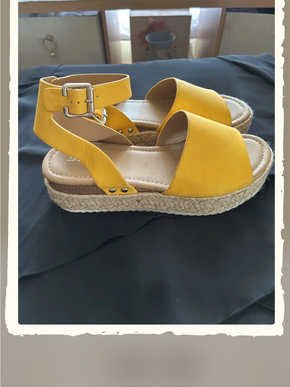 Soda Mustard Yellow Espadrille Platform Sandals with Ankle Strap